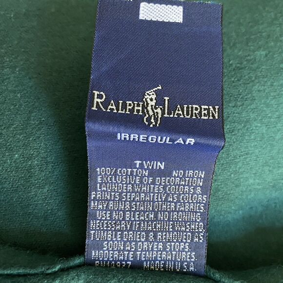 Vintage Ralph Lauren Flannel Flat Sheet Twin Dark Green 100% cotton Made USA - Picture 4 of 4